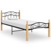 Estructura de cama madera maciza roble metal negro 100x200 cm