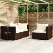 Set muebles de jardín 3 pzas y cojines ratán sintético marrón