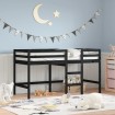 Cama alta de niños escalera madera maciza pino negra 90x190 cm