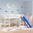 Cama alta de niños con tobogán madera maciza blanca 90x190