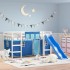 Cama alta para niños con cortinas madera pino azul 80x200