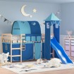 Cama alta para niños con torre madera pino azul 90x190 cm