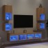 Muebles TV pared con LED 8 pzas madera ingeniería roble