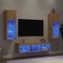 Muebles TV pared con LED 5 pzas madera ingeniería roble