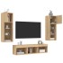 Muebles TV pared con LED 5 pzas madera ingeniería roble