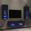 Muebles de TV de pared con LED 6 pzas madera ingeniería negro