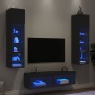 Muebles de TV de pared con LED 6 pzas madera ingeniería negro