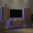 Muebles de TV de pared con luces LED 3 piezas roble