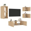 Muebles de TV de pared con luces LED 4 piezas roble Sonoma