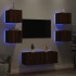 Muebles TV pared con LED 6 pzas madera ingeniería marrón