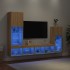 Muebles TV pared con LED 4 pzas madera ingeniería roble