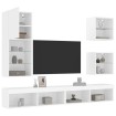 Muebles de TV de pared con LED 5 pzas madera ingeniería blanco