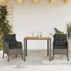 Set comedor de jardín 3 piezas con cojines ratán sintético gris