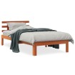 Estructura cama con cabecero madera pino marrón cera 100x200 cm