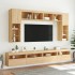 Muebles de TV de pared con luces LED 8 piezas roble