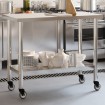 Mesa de trabajo de cocina con ruedas acero inox 110x55x85 cm