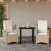 Set comedor de jardín 3 pzas con cojines ratán sintético beige