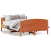 Estructura cama con cabecero madera pino marrón cera 135x190 cm