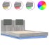 Estructura de cama cabecero luces LED gris Sonoma 150x200