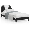 Estructura cama cabecero cuero sintético negro blanco 90x200 cm