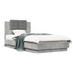 Estructura de cama cabecero luces LED gris hormigón 75x190 cm