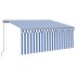 Toldo retráctil manual con persiana azul y blanco 3x2,5