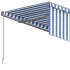 Toldo retráctil manual con persiana azul y blanco 3x2,5