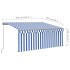 Toldo retráctil manual con persiana azul y blanco 3x2,5