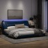 Estructura de cama con luces LED tela azul 200x200