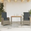 Set comedor de jardín 3 piezas con cojines ratán sintético gris