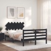 Estructura de cama con cabecero madera maciza negro 120x200 cm