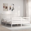 Estructura de cama con cabecero madera maciza blanco 160x200 cm