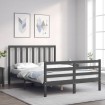 Estructura cama de matrimonio con cabecero madera maciza gris