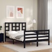 Estructura de cama con cabecero madera maciza negro 120x200 cm