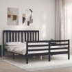 Estructura de cama con cabecero madera maciza negro 160x200 cm