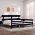 Estructura de cama con cabecero madera maciza negro 200x200