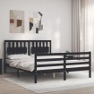 Estructura de cama con cabecero madera maciza negro 160x200 cm