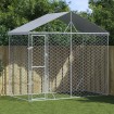 Perrera exterior con toldo acero galvanizado plata 3x1,5x2,5 m