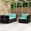 Set de muebles de jardín 3 pzas y cojines ratán sintético negro