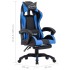 Silla gaming con reposapiés cuero sintético azul y