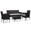 Set de muebles de jardín 4 pzas y cojines ratán sintético negro