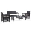 Set muebles de jardín 4 piezas y cojines ratán sintético negro