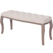 Banco de madera maciza y lino blanco crema 110x38x48 cm