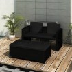 Set de muebles de jardín 3 pzas y cojines ratán sintético negro