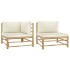 Set de muebles de jardín 2 piezas bambú y cojines blanco