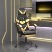 Silla gaming giratoria reposapiés cuero sintético negro dorado