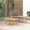 Set de muebles de jardín 3 piezas bambú y cojines gris taupe