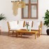 Muebles de jardín 4 pzas cojines crema madera maciza de