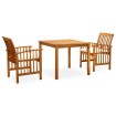 Set comedor de jardín 3 pzas y cojines madera maciza de acacia