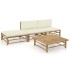 Set de muebles de jardín 4 piezas bambú y cojines blanco